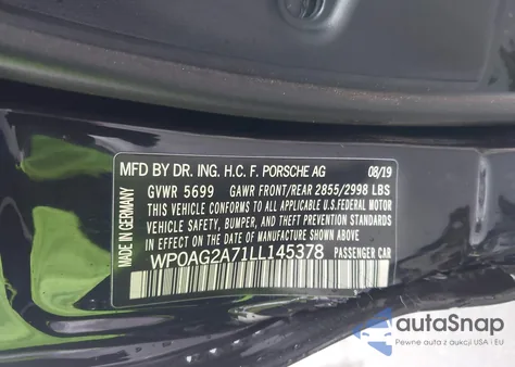 2020 Porsche Panamera Gts из США, поврежденный, VIN WP0AG2A71LL145378